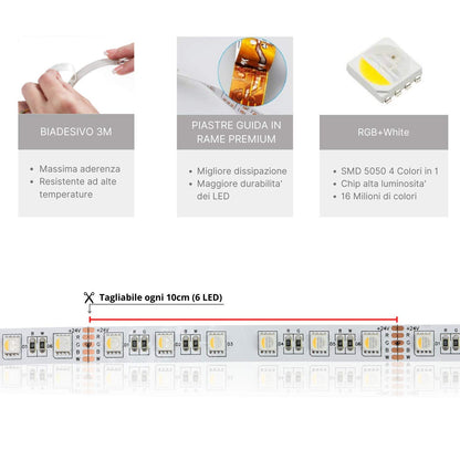 NUOVA GERMANY-5050 RGBW RGB+Bianco Freddo (6000K) 4 colori in 1 LED 5M 60 LEDs / m LED multicolore con Nastro Luminoso IP20 PCB Bianca Non Impermeabile Tensione DC24V