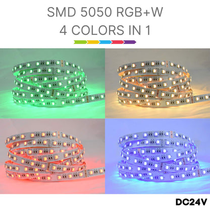 NUOVA GERMANY-5050 RGBW RGB+Bianco Freddo (6000K) 4 colori in 1 LED 5M 60 LEDs / m LED multicolore con Nastro Luminoso IP20 PCB Bianca Non Impermeabile Tensione DC24V